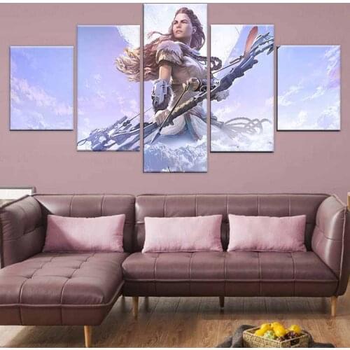 Home Deco Canvas Painting Horizon Zero Dawn Video Game 5 Panel Pictures Minimalism Wall Art Printed Modular Posters Living Room