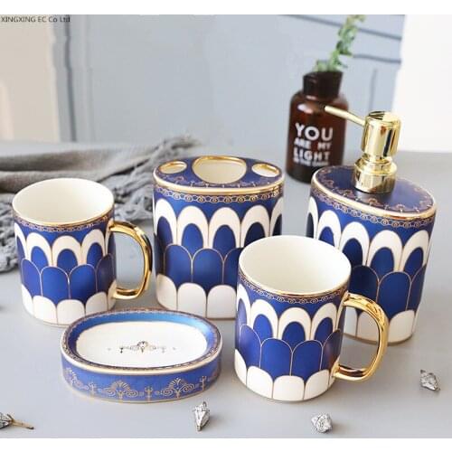 Light Luxury Ceramic Bathroom Supplies, Toothbrush Holder, Toothpaste Dispenser, Lotion Bottle, Bathroom Decoration Accessories