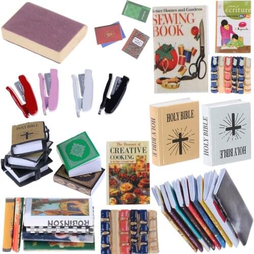 Books Newspaper Notebook Bookshelf Backpack Caculator Clamp Model Dollhouse Miniature Learning Accessories Doll House Kid Toys