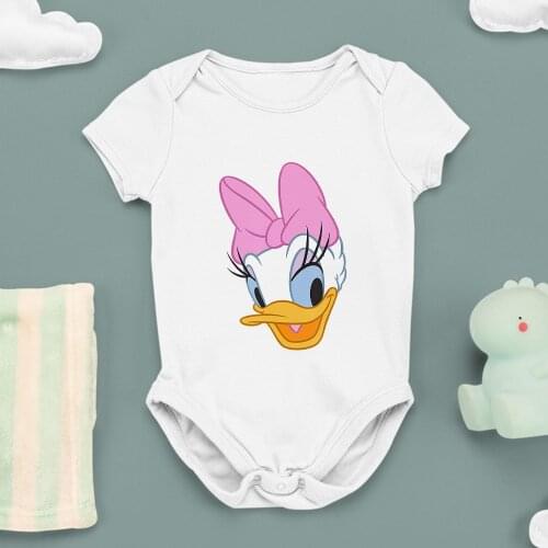 Four Seasons Baby Girl Boy Onesie Kawaii Disney Dropship Harajuku Daisy Printing Summer New Newborn Bodysuits 0-24M Short Sleeve