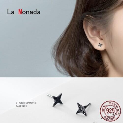 La Monada Korean Minimalist Women Earrings Silver 925 Four Pointed Star Fine Jewelry Silver 925 Stud Earrings For Women Inlay