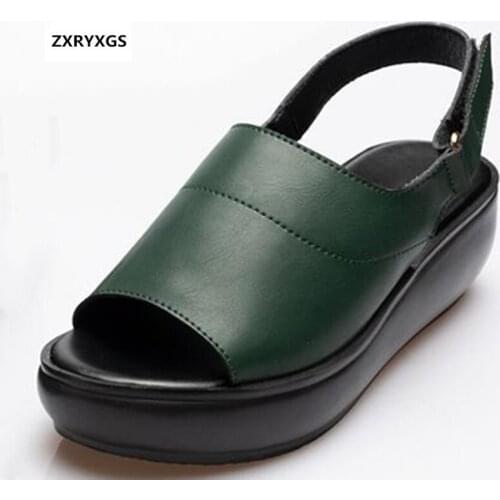 100% Genuine Leather Fish Mouth Summer Womens Sandals 2020 New Classic Platform Wedges Sandals Comfortable Shoes Casual Sandals