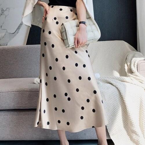 Summer Midi Skirt Female Casual High-Waisted Skirt Ladies Sexy Beach Polka Dot Long Korean Fashion Summer Womens Clothing