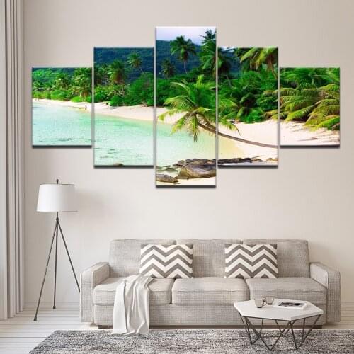 Canvas Painting paradise beautiful palms nature landscape 5 Pieces Wall Art Painting Modular Wallpapers Poster Print Home Decor