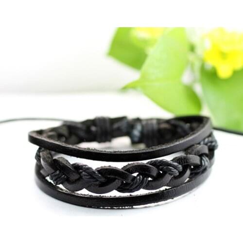 6Pcs/lot Handmade Men Black Leather Bracelets Wristband Bangle Weaving Jewelry Accessories Wristlet Trinket Bracelets J50