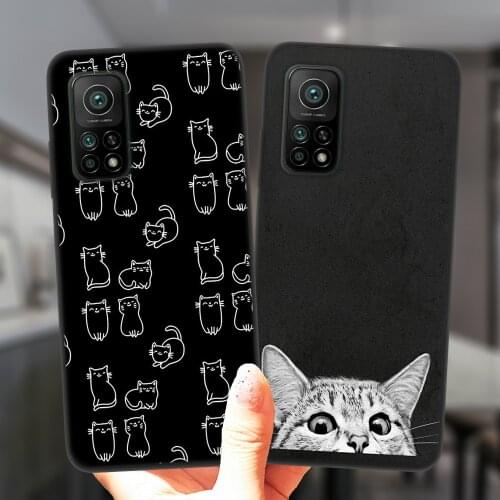 For Xiaomi Mi 10T Lite Redmi Note 10 10S 9S 7 8 9 Pro 8T 9C Phone Case Cute Space Happy Cats Black Soft Silicone Cover