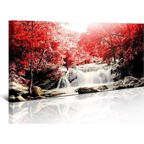 Diy full square 5Diamond Painting Large Waterfall Red Tree Wall Art for Living Room Wildlife Landscape Diamond Embroidery L933