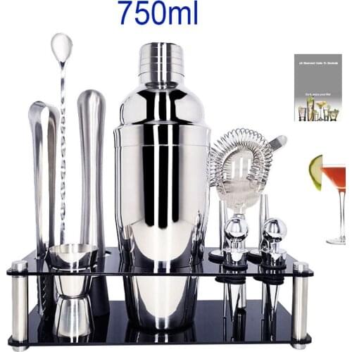 Bar Tool Set Kit Muddler Strainer 550/750ml Tong Spoon Jigger Stainless Steel Cocktail Shaker With Wine Rack Cocktail Recipe