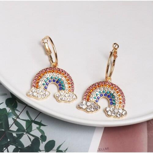 New Fashion Exquisite Rainbow Earring For Women Girls 2019 Colorful Crystal Rhinestone Statement Earrings Party Jewelry