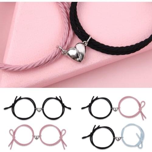 Couple Magnetic Bracelet Stainless Steel Heart Pendant Charm Bracelets for Lover Friend Braid Rope Bracelets Magnet Jewelry Gift
