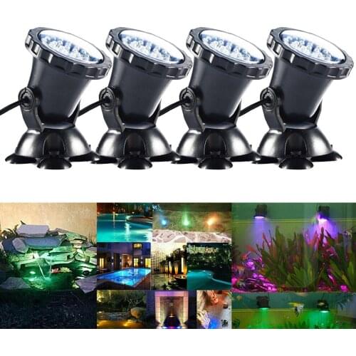 4-in-1 Aquarium Waterproof Light Submersible Underwater Spotlight with Remote Control for Fish Tank Garden Fountain Decorative
