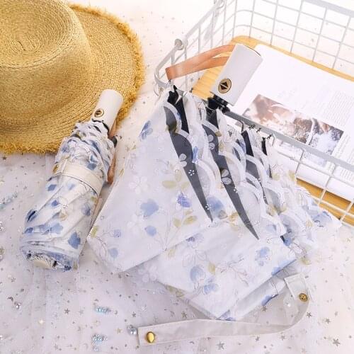 Fully automatic Lace sun umbrella Three-Folding Double Layer Anti-UV Sun and Rain Dual-Purpose Parasol Retro Ladies Umbrella