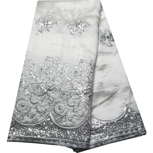 Latest Sequince DIY Sewing Craft Embroidery 5 Yards High Quality African White Lace Fabric Raw Silk George Lace Fabric KRL-92343