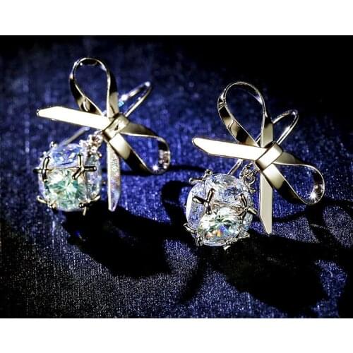 Luxury Female Small Bowknot Earrings Sterling Silver Rose Gold Drop Earrings Women Small Hanging Dangle Earrings