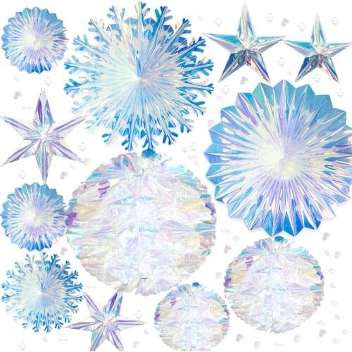 DIY Iridescent Shiny Rainbow Film Honeycomb Snowflake Ball Pentagram Ornament Sequin Confetti For Christmas Wedding Party Decor