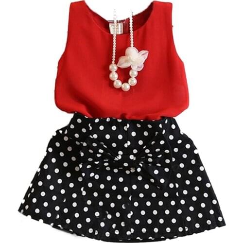 Sleeveless Girls Kids Toddler Chiffon Tops Dot Skirt Dress Outfits Set Clothes