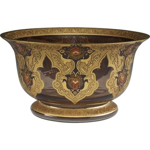 Handmade Zal Bowl Special Design Glass Vase Gilt Gold Bronze Flower Pattern Istanbul Eyup Mahmud Pasa Ottoman Limited Edition