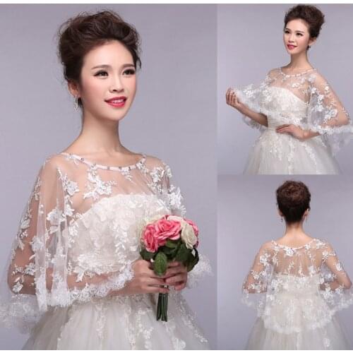 Wedding Wraps Lace Capes Veils Shawls with Delicate Flower Embroidery Bridesmaid Capelet Shrug for Party Evening Dress