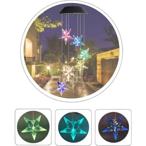 Solar Lamps Outdoor Waterproof Lights Hanging Blue Star Wind Chime Lamps Garden Decoration Christmas Party Color Solar lights