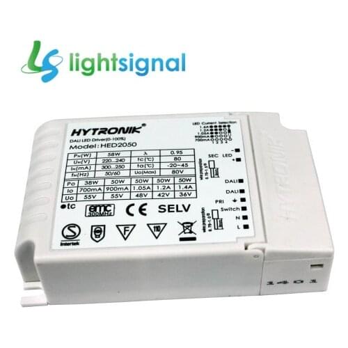 50W DALI dimmable LED driver LED power supply with DIP selectable current 700~1400mA 12/24VDC DALI & switch dimming