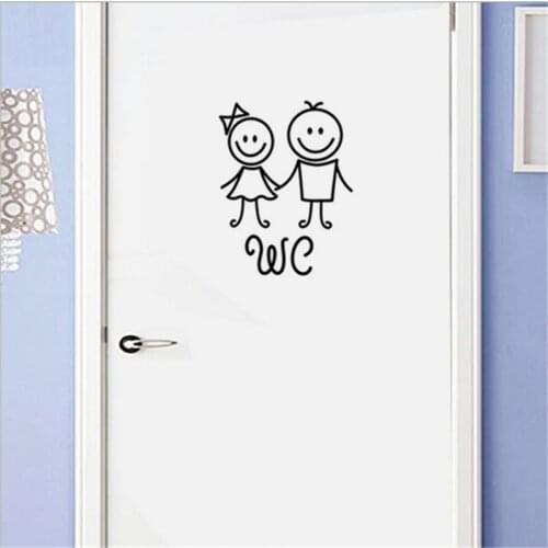 Cartoon boy and girl toilet wall sticker, used in bathroom decoration, vinyl decal waterproof poster public place toilet sign