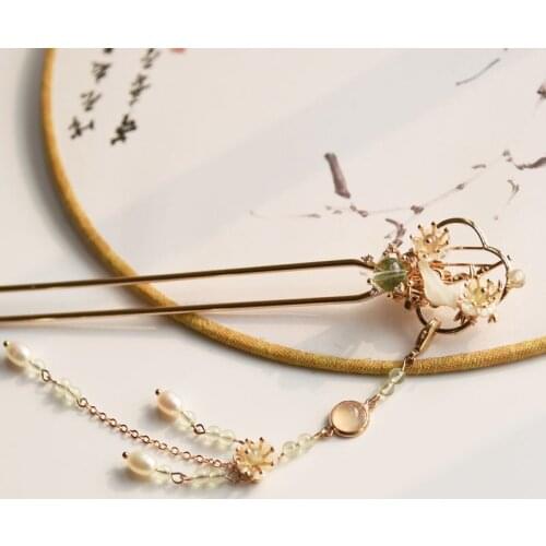 Vintage handmade beaded pearl tassel Hair pin hair sticks bun accessories Headwear for kimono hanfu COSPLAY