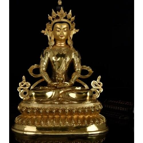 High-grade 48cm LARGE HOME Hall Fane Protection Tibetan Buddhism gold-plated Buddhist Amitayus Buddha figure statue