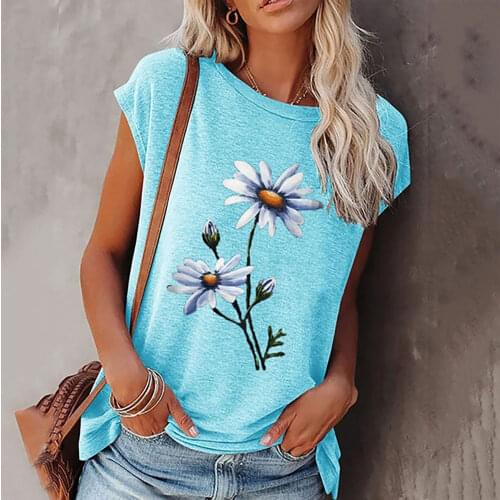 Plus Size Casual T-shirt Women Floral Pullover Tees Ladies Fashion Harajuku Basic Tops Female Summer 2021 Vintage Streetwear