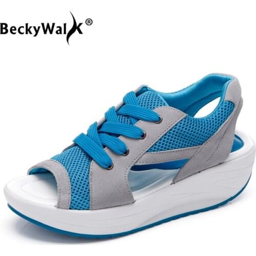 Women Sandals Summer Fashion Casual Mesh Breathable Lace-up Ladies Shoes Open Toe Wedges Sandals Women Platform Sandals WSH3279