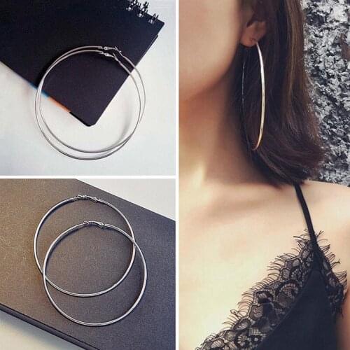 4 Size Women Fashion Silver Color Metal Big Circle Smooth Large Big Round Hoop Earings For Women Sexy Fashion Jewelry