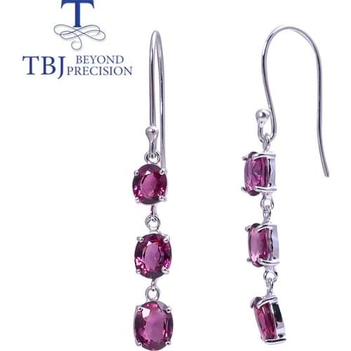 TBJ Long Hook earring Rhodolite garnet gemstone good fire real brazil gemstone fine jewelry 925 sterling silver for women