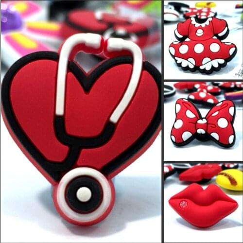 1pcs High Quality Red Lips Bowknots Shoe Models PVC shoe charms accessories/decoration fit wristbands croc JIBZ