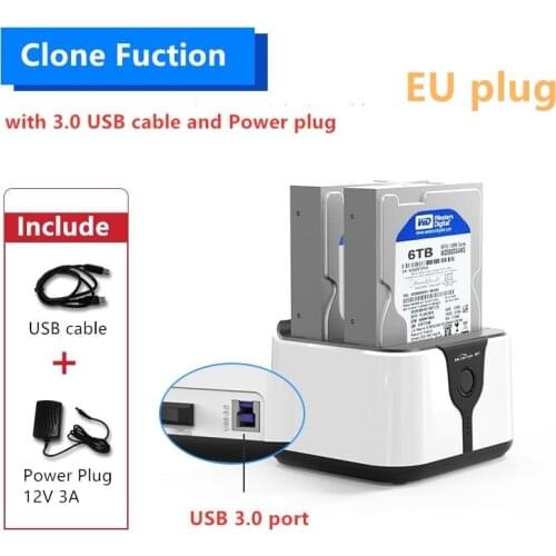2-Bay SATA USB 3.0 SSD enclosure HDD case usb hdd enclosure External Hard Drive Docking for 2.5/3.5inch HDD/SSD Offline Clone A