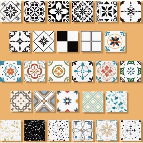4PCS Floor Sticker Waterproof Vinyl Thickened Twill Anti-Slip INS Colorful Style Bathroom Kitchen Self-adhesive Ground Decals