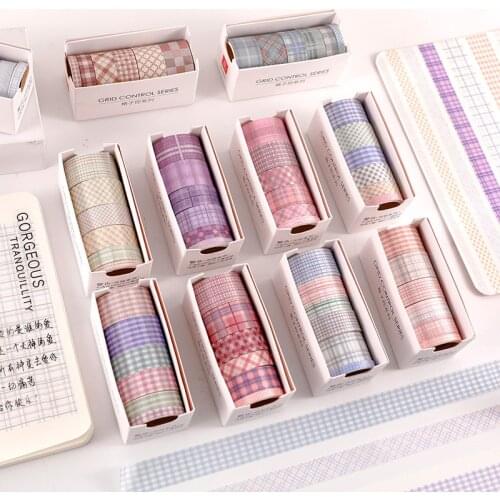 5 PCS/Set Color Paper Tapes Kawaii Grid Washi Tape Stickers DIY Decorative Planner Stationery Tapes