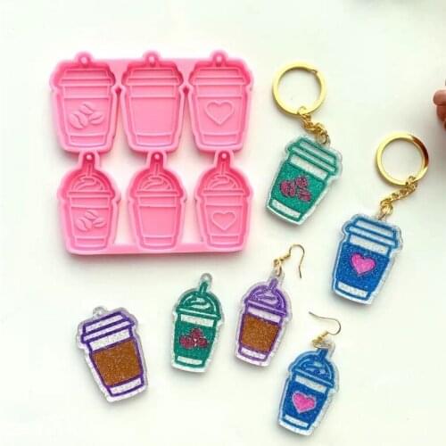 6 Coffee Cups Keychain Epoxy Resin Mold Earrings Pendant Casting Silicone Mould DIY Crafts Jewelry Casting Tool