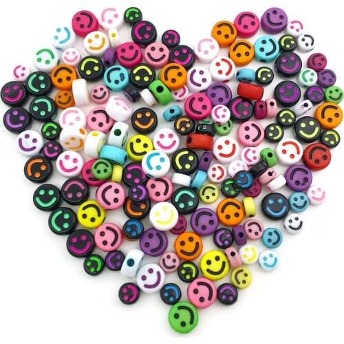 100PCS 10/6mm Smiley Face Beads Happy Face Spacer Beads for DIY Bracelet Earring Necklace Craft Making Supplies Jewelry Making