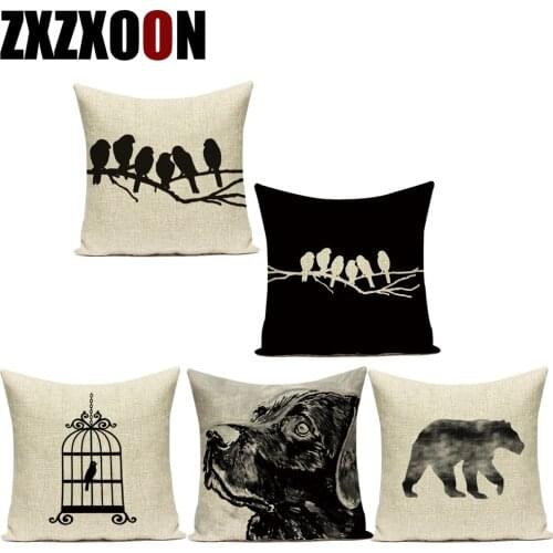 Black White Lovely Animals Dog Bear Hippopotamus Birds Polyester Decorative Pillows Sofa Home Cushion Cover for Sofa Home Car