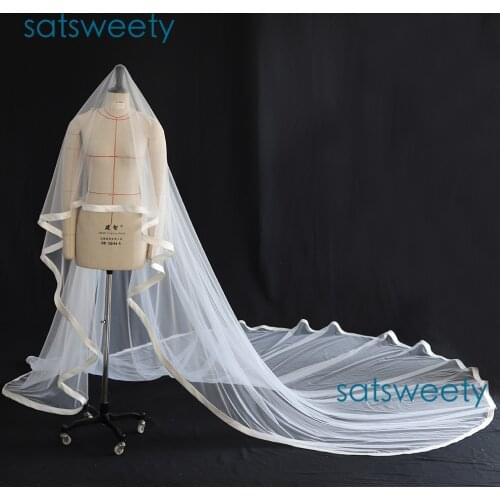 High Quality Simple Royal Bridal Veils 1 layers With Comb Ivory Veil Bridal Mikado Satin Edge Wedding Veil with Blusher