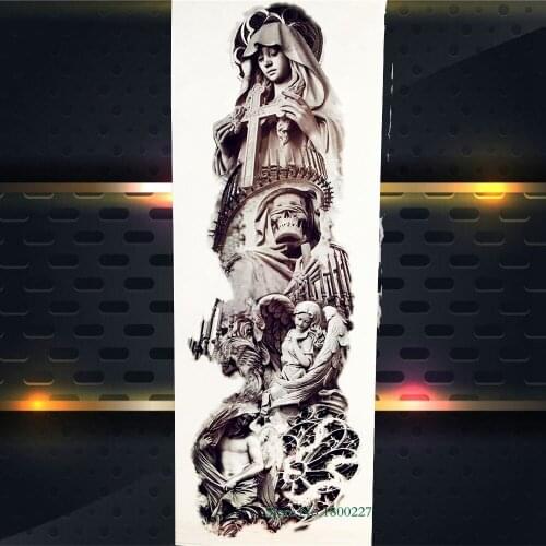 Prey Nun Girl Angel Waterproof Fake Henna Temporary Tattoo Stickers Women Body Arm Sleeve Art Waterproof Fake Tattoo Paste