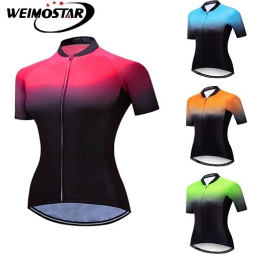 Weimostar Team Women Summer Cycling Jersey Short Sleeve Full Zipper Breathable MTB Bike Shirt Gradient Color Bicycle Clothes