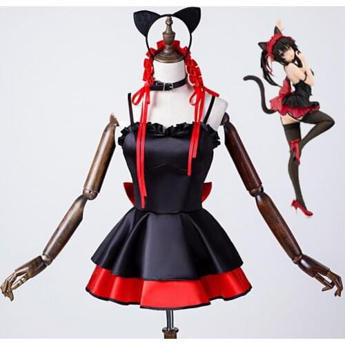 DATE A LIVE Tokisaki Kurumi Cosplay Costume Black Cat Suit Halloween Skirt