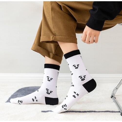 Socks Summer Kawaii Cartoon Smiley Face Embroidery Crew Socks Women Funny Expression Cotton Socks Female Short Socks Hip Hop Sox