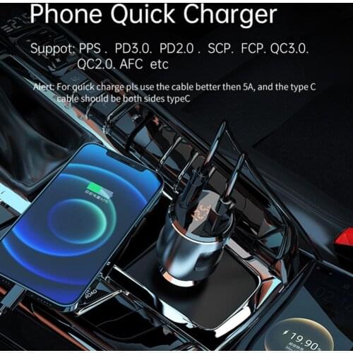 Mini Rápido De Carga Para iPhone 11 Xiaomi Huawei De Cargador De Teléfono 65W Car Charger QC3.0 PD Interface USB Charger