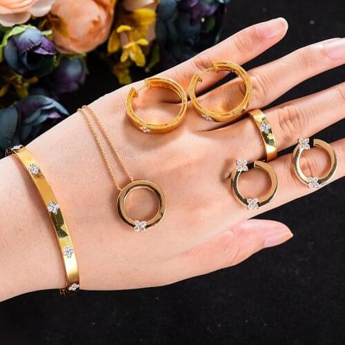 Missvikki BOHO New Trendy Glossy Cute Necklace Bangle Earrings Ring Jewelry Sets For Women Wedding High Quality New Dubai Style