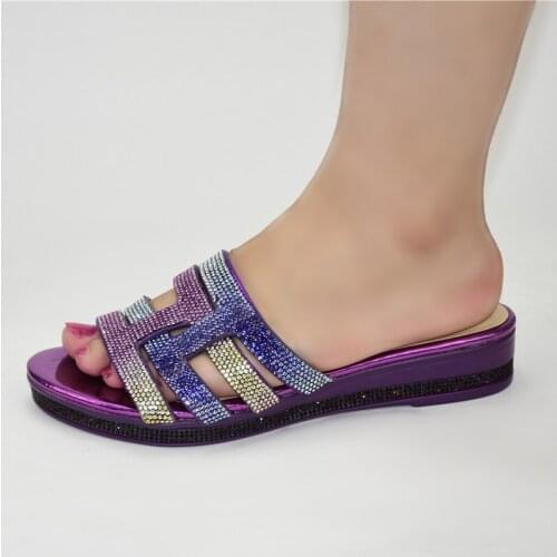 Fashion Purple Slippers African Lady Medium Heel Shoes 222-8 Heel Height 3.5CM