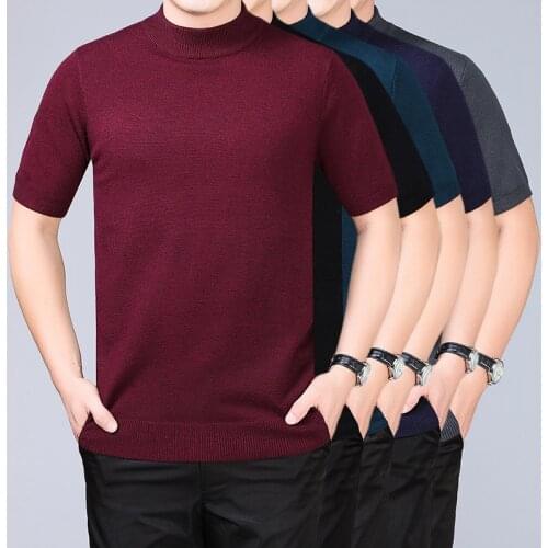 Man Turtleneck Sweater Short Sleeve Wool Jumper Male Solid Color Sweaters Slim Fit Knit Shirt Free Shipping