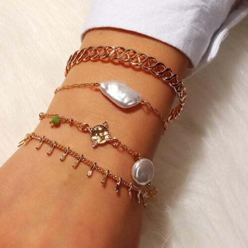 4 Pcs/set Bohemian Twist Bangle Classic Bead Geometry Irregular Natural Stone Bracelet Set Women Charm Party Jewelry Accessories