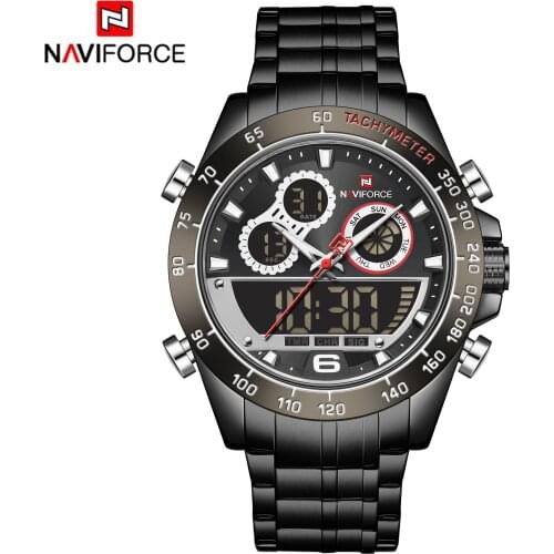 NAVIFORCE Men Watches Chronograph Sport Clock Dual Display Quartz 2020 Analog Digital 3ATM Waterproof Wristwatch Black 46mm New