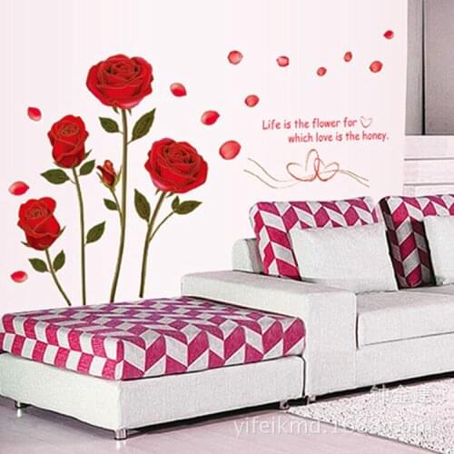 New Romantic Rose Love 3D Wall Stickers Home Living Room Bedroom Art Decor DIY Wedding Party Romantic Background Decor Supplies